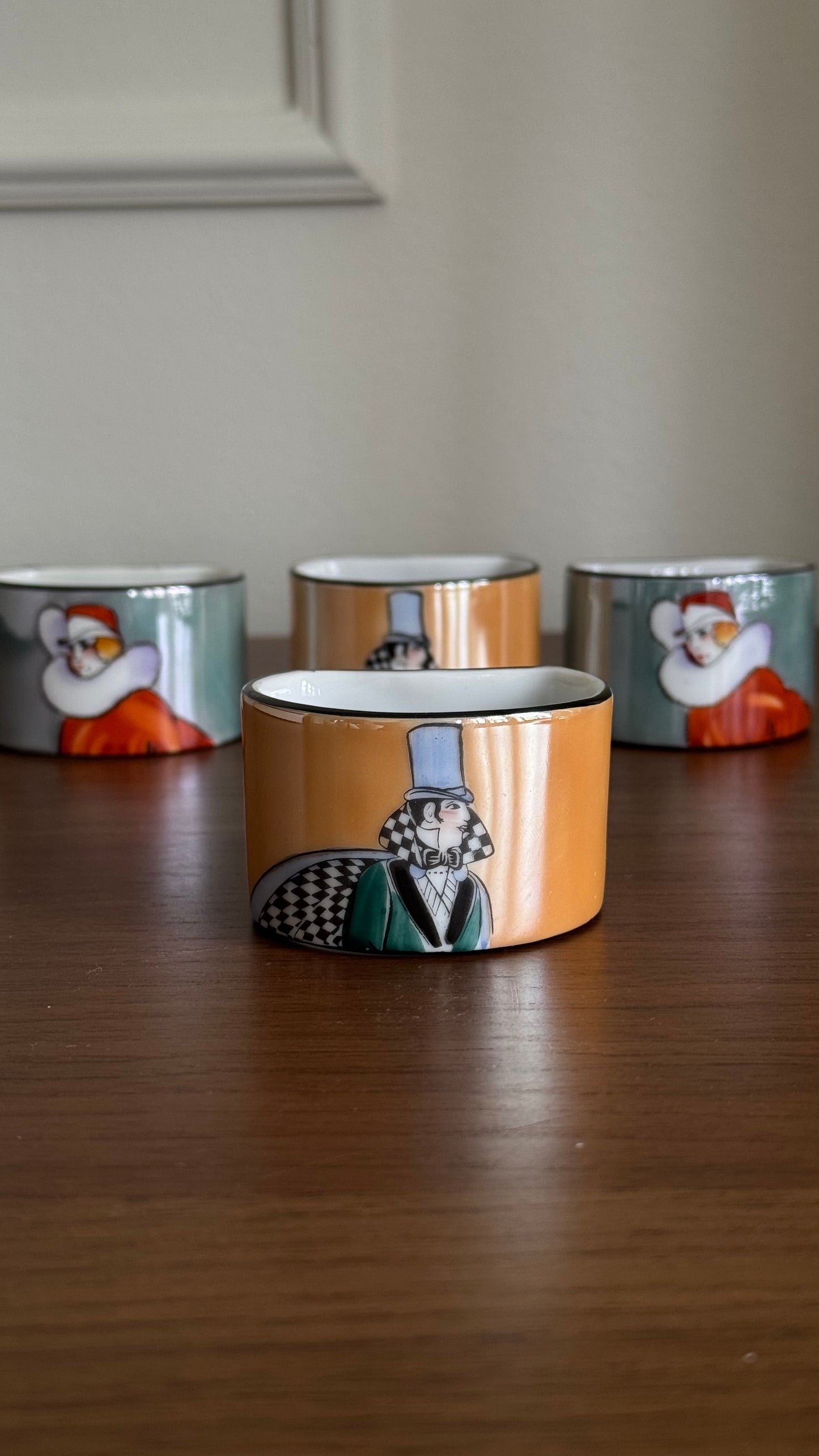 Noritake vintage porcelain hand painted art deco napkin rings, made in Japan (price for 4)