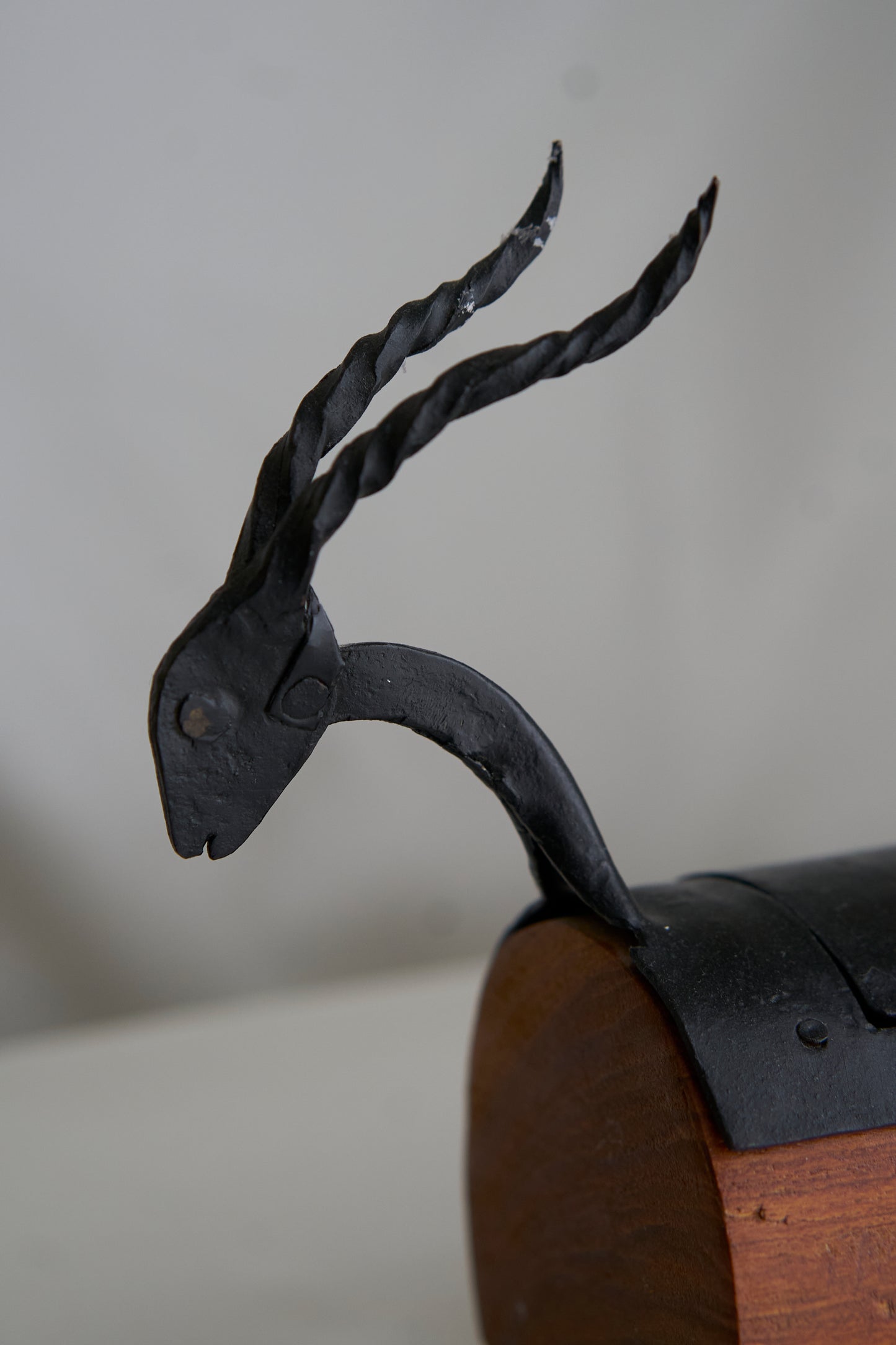 Vintage handmade wood and iron goat box