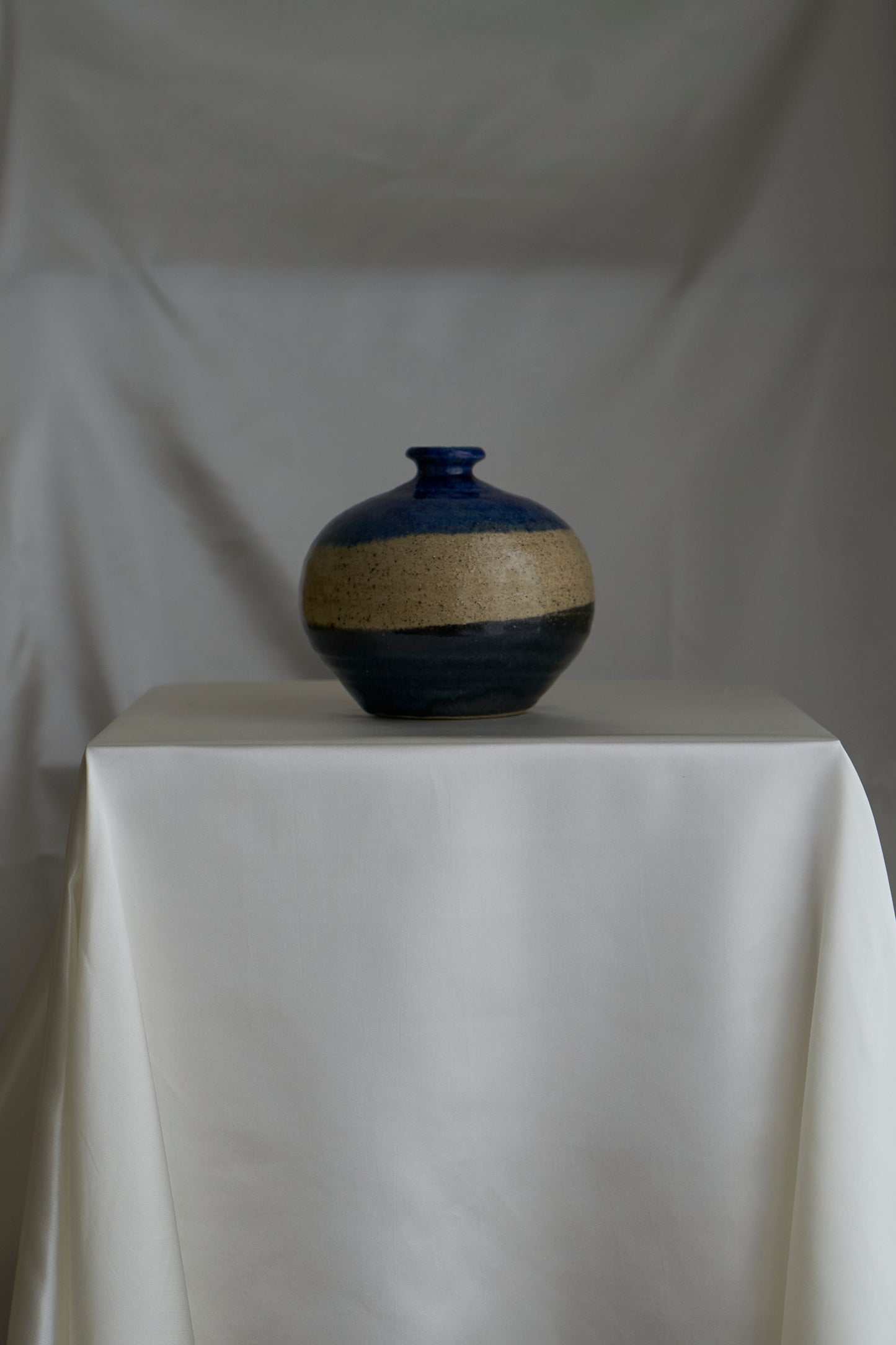 Vintage 60s round studio pottery ceramic vase, signed