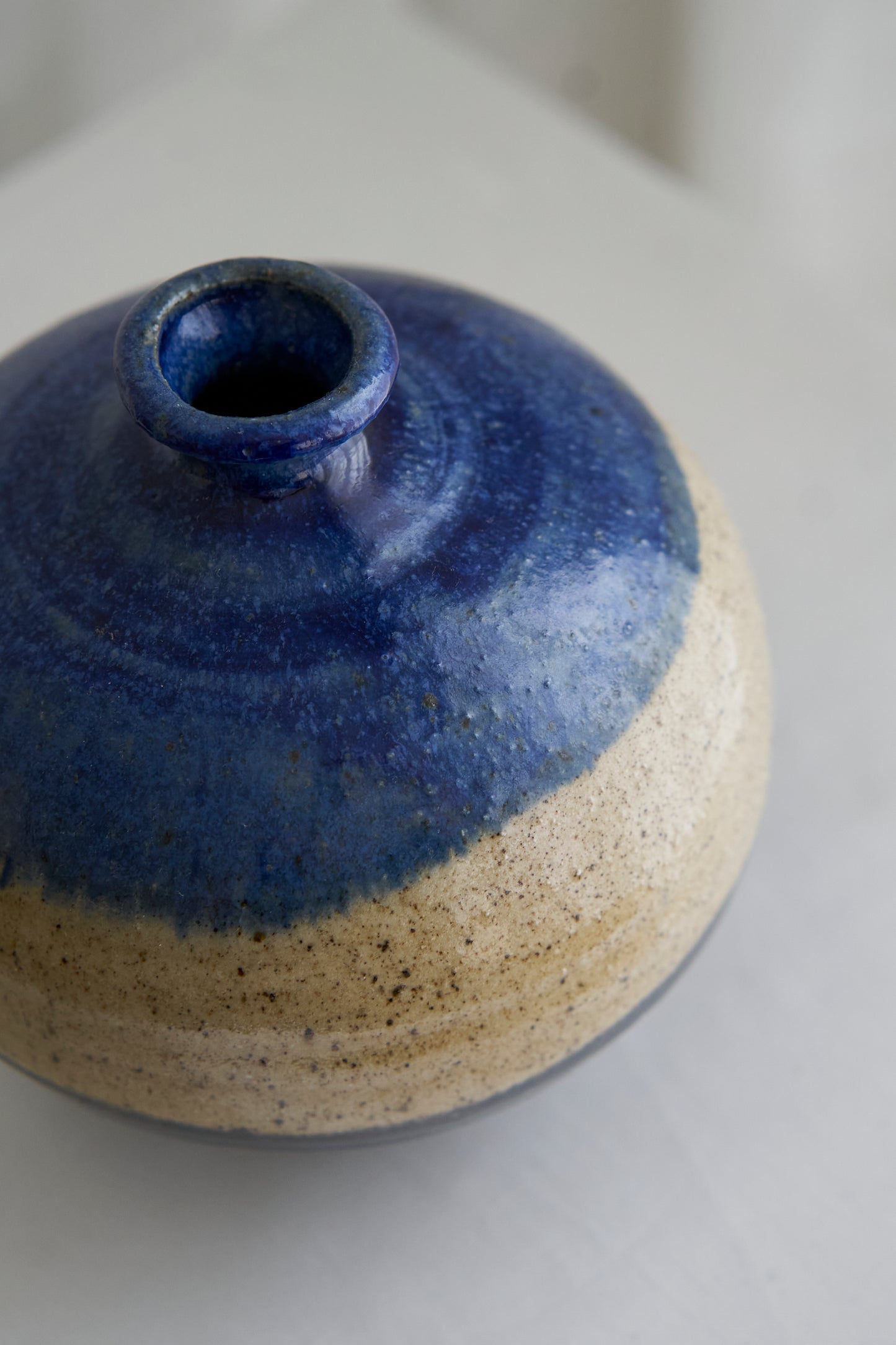 Vintage 60s round studio pottery ceramic vase, signed