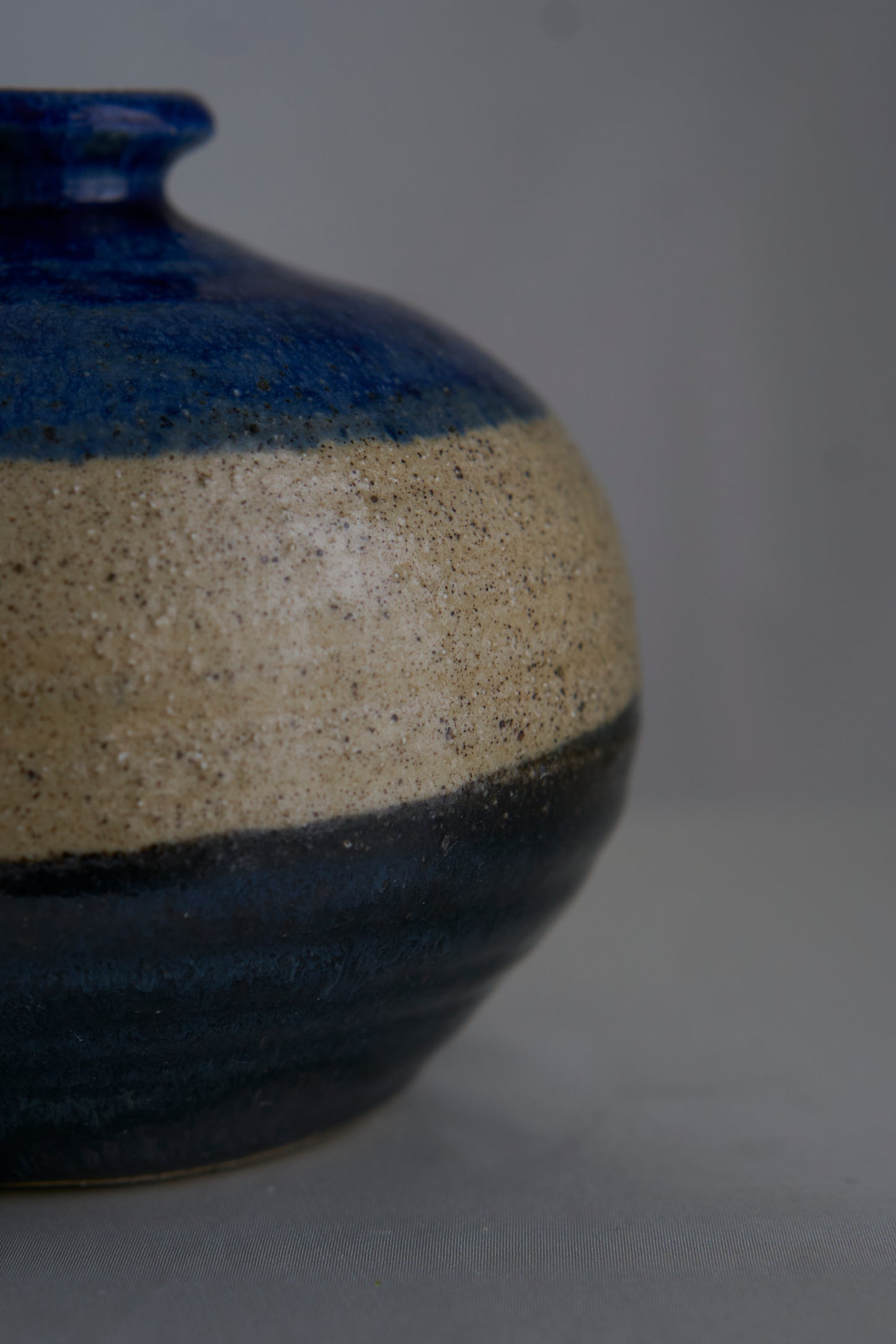 Vintage 60s round studio pottery ceramic vase, signed
