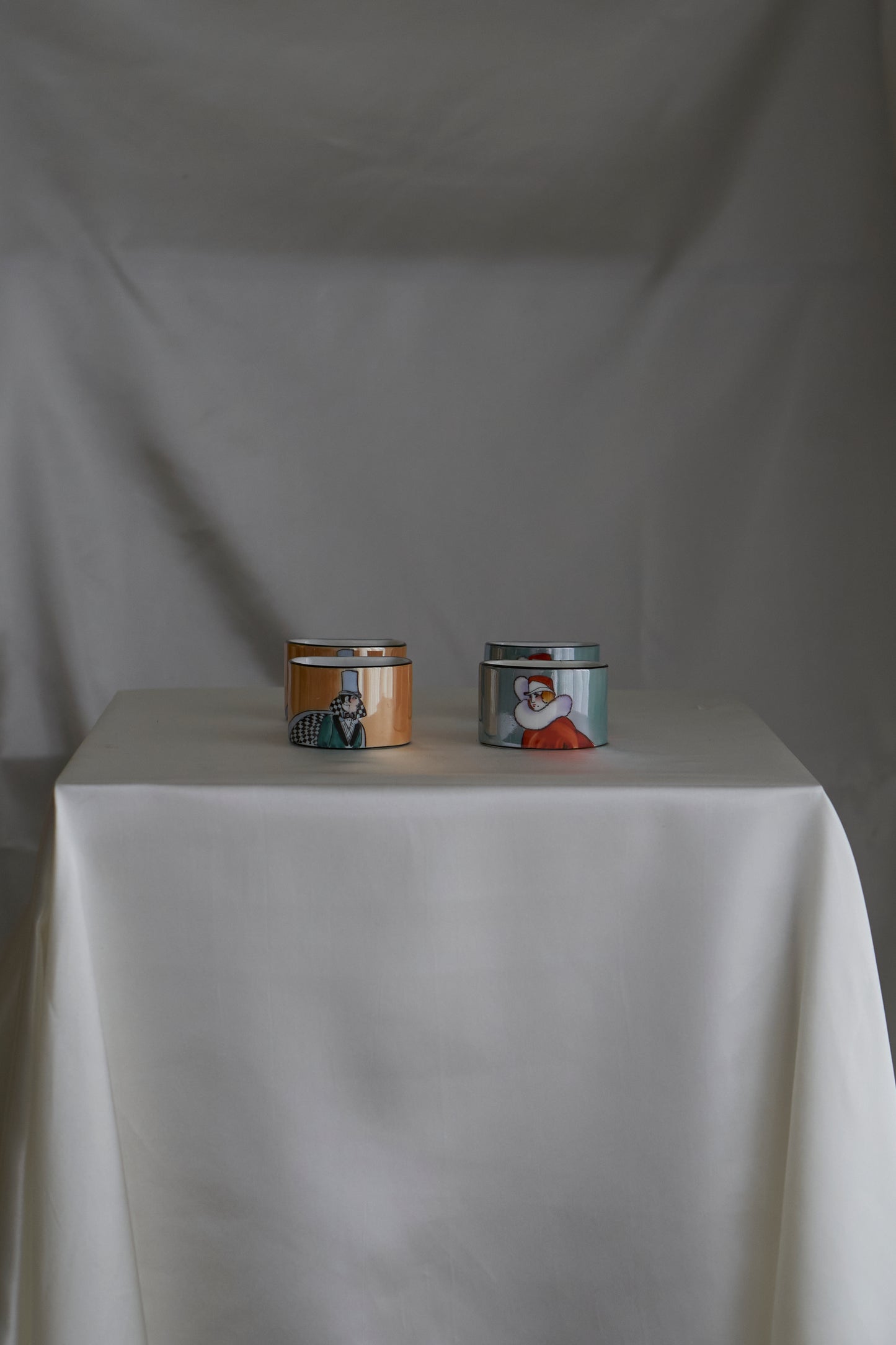 Noritake vintage porcelain hand painted art deco napkin rings, made in Japan (price for 4)