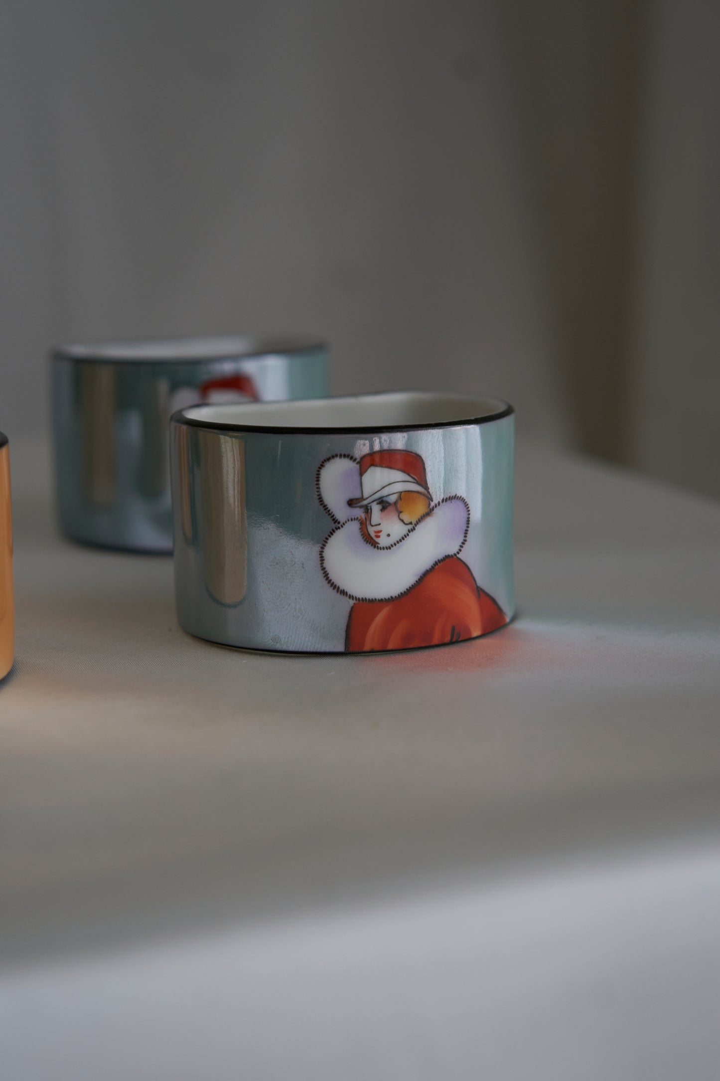Noritake vintage porcelain hand painted art deco napkin rings, made in Japan (price for 4)