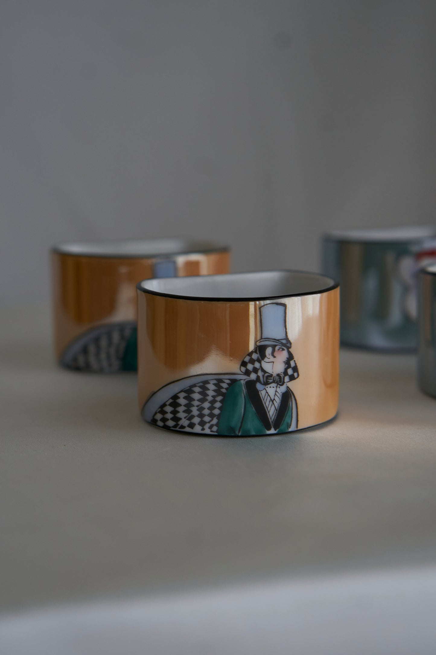Noritake vintage porcelain hand painted art deco napkin rings, made in Japan (price for 4)