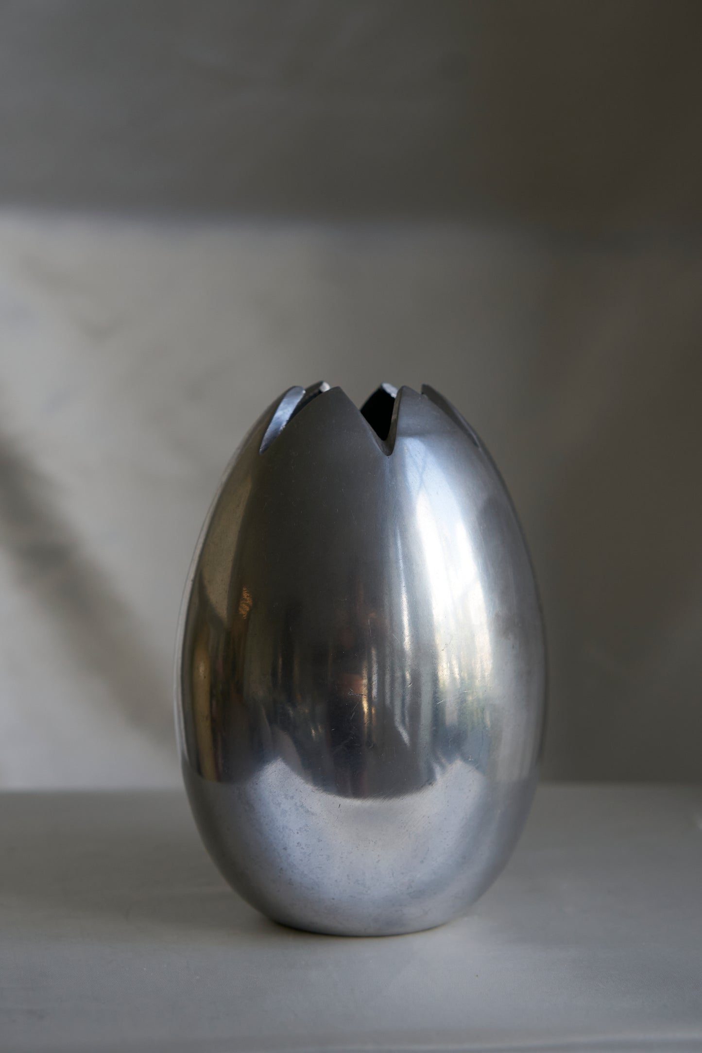 1980s egg shape stainless steel vase