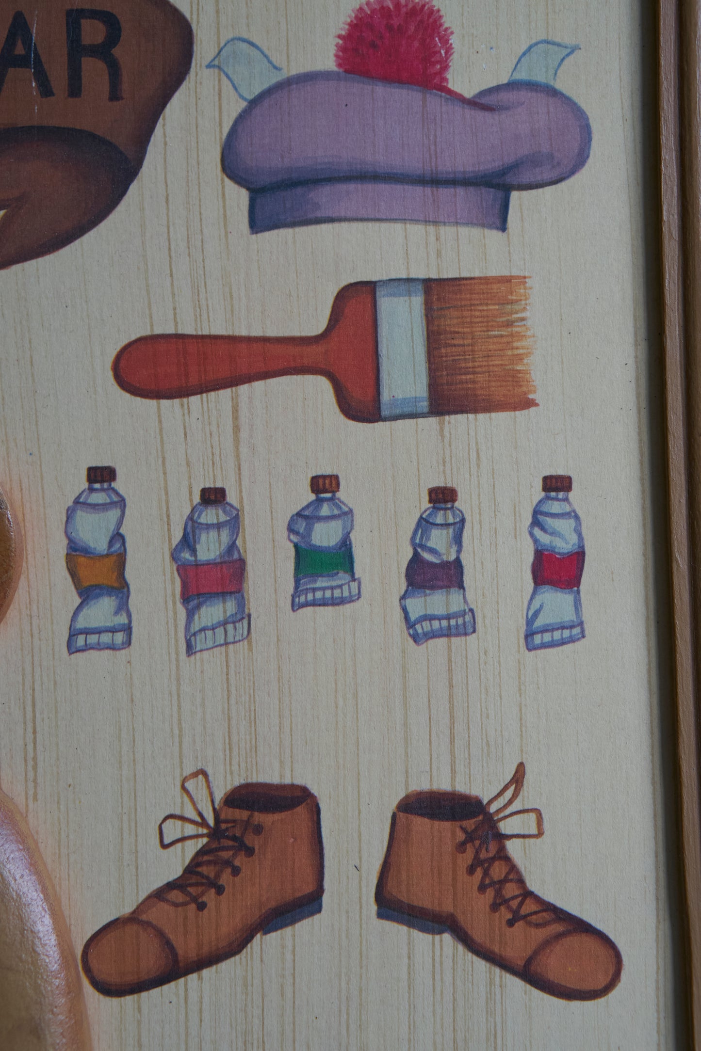 "Artist Bear" vintage handmade on the wood art piece (3D)