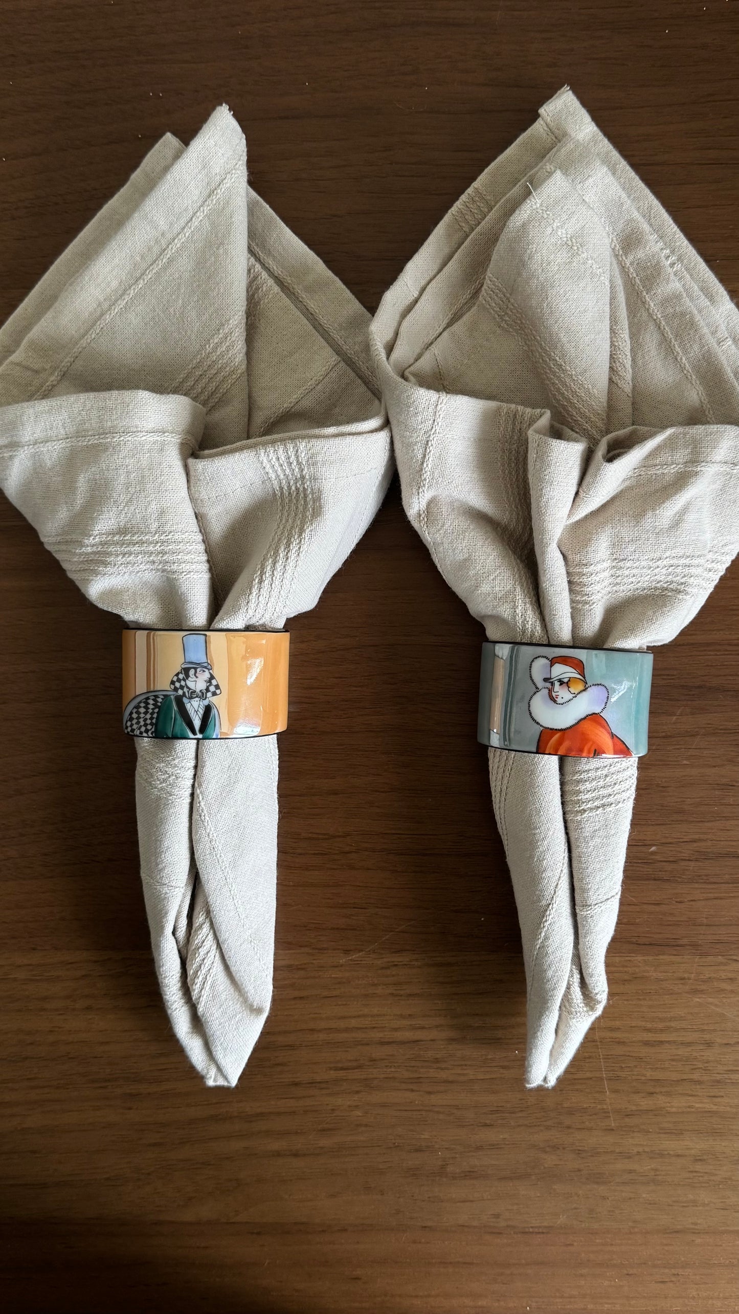 Noritake vintage porcelain hand painted art deco napkin rings, made in Japan (price for 4)