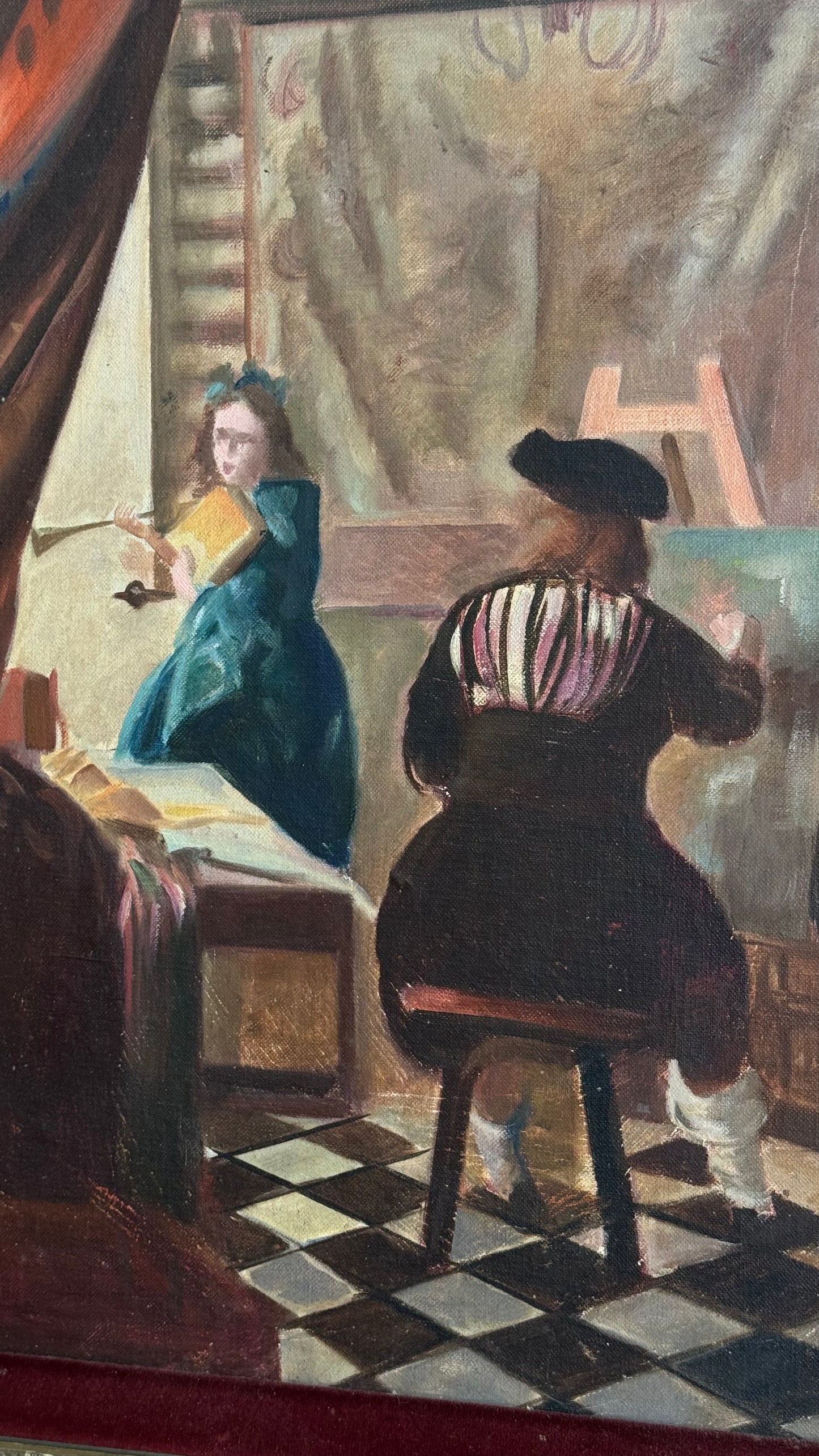 European School, Artist Studio Oil On Canvas In A Beautiful Antique Frame