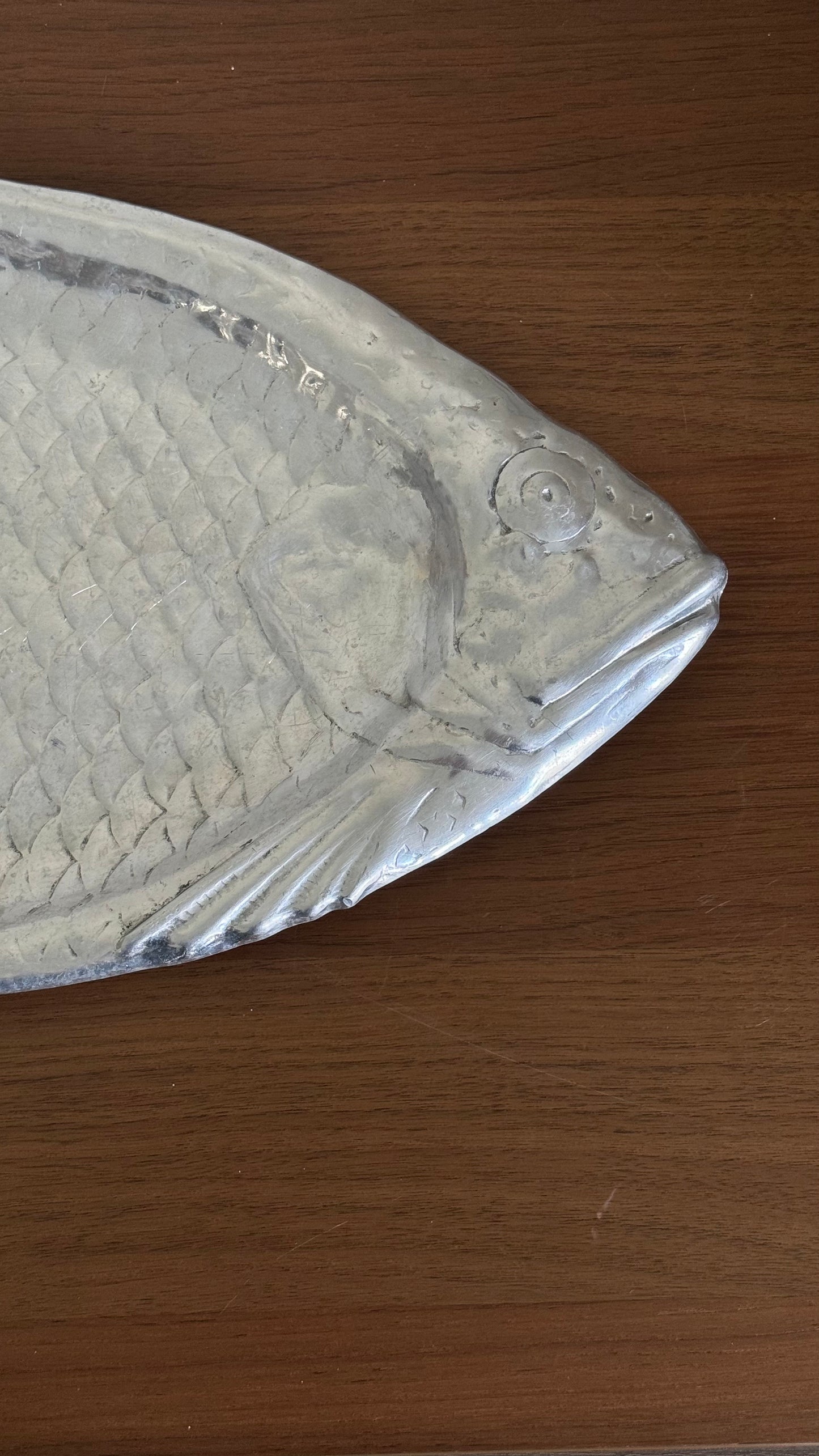 Vintage aluminum serving fish plate 1970s