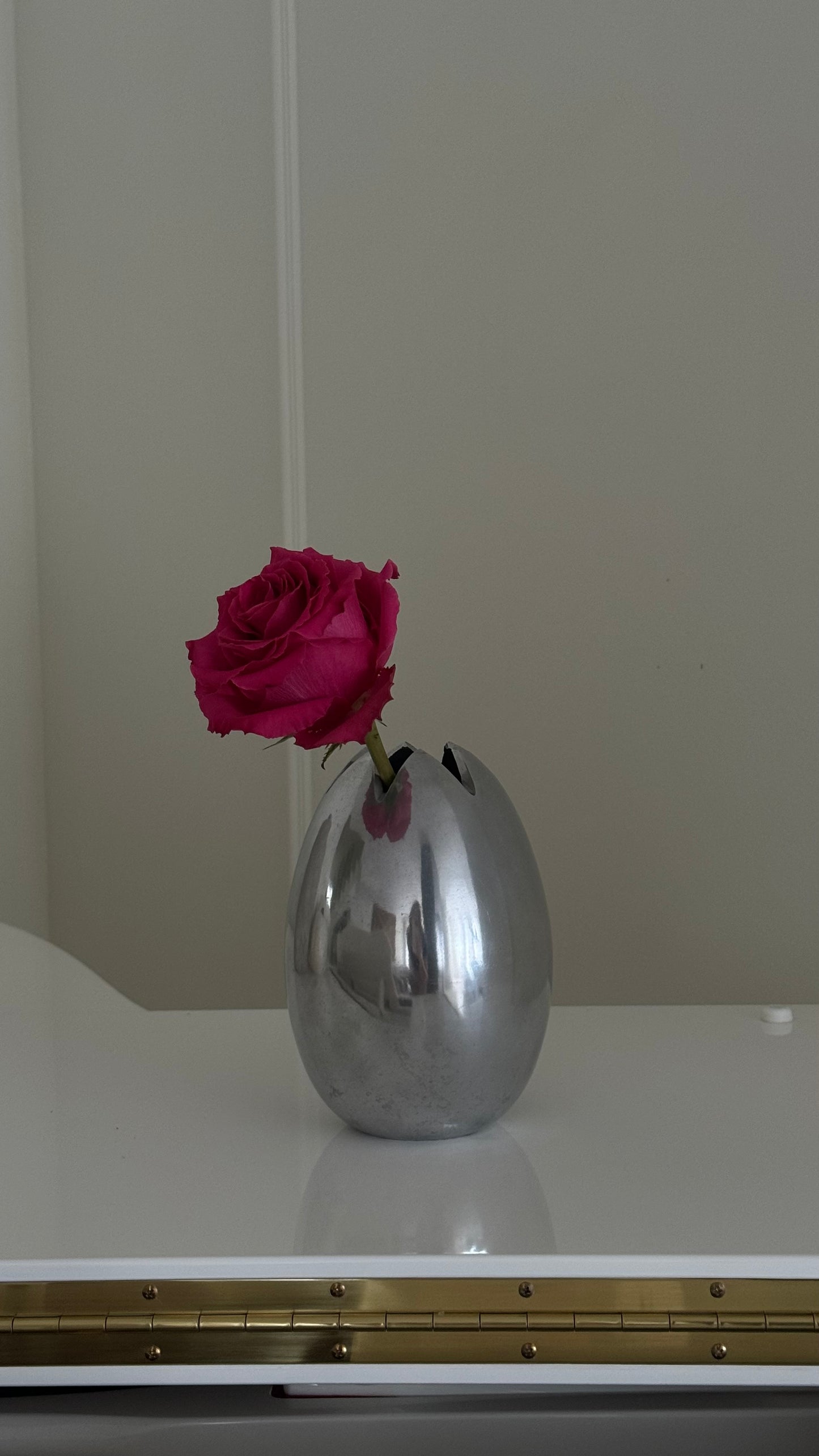 1980s egg shape stainless steel vase