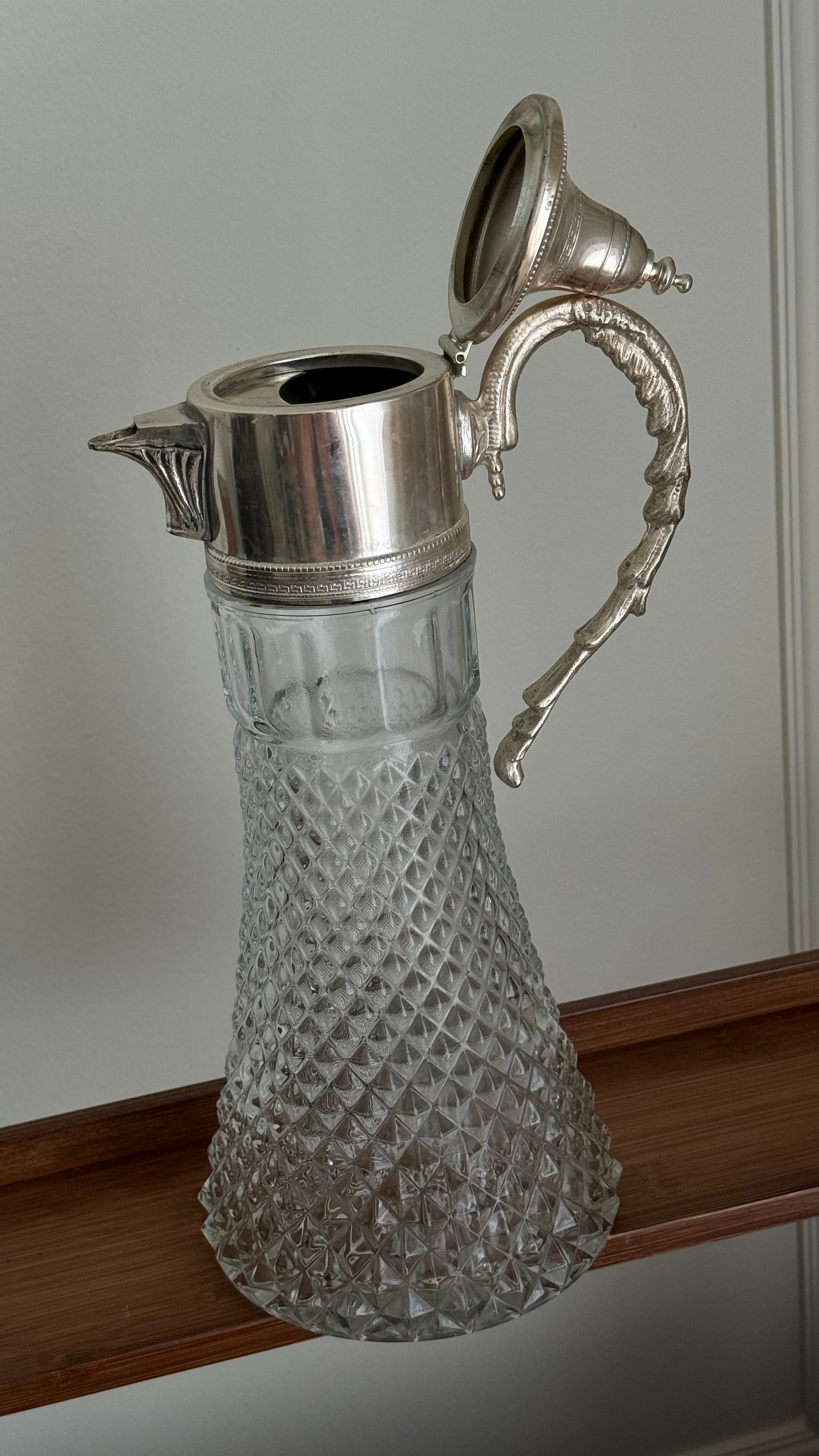 Vintage Italian Silver Plate and Crystal 14" Tall Decanter Carafe Pitcher