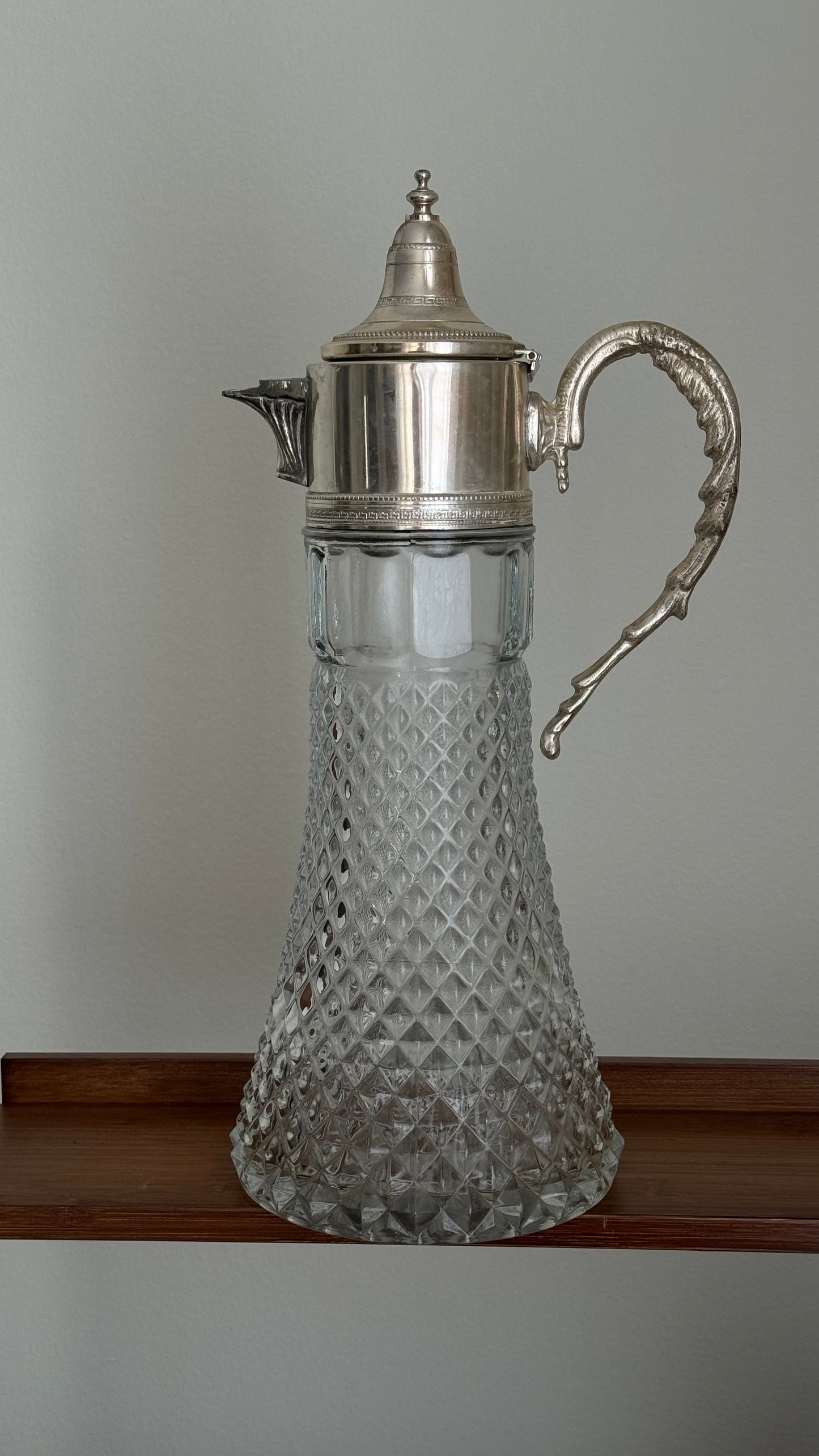 Vintage Italian Silver Plate and Crystal 14" Tall Decanter Carafe Pitcher