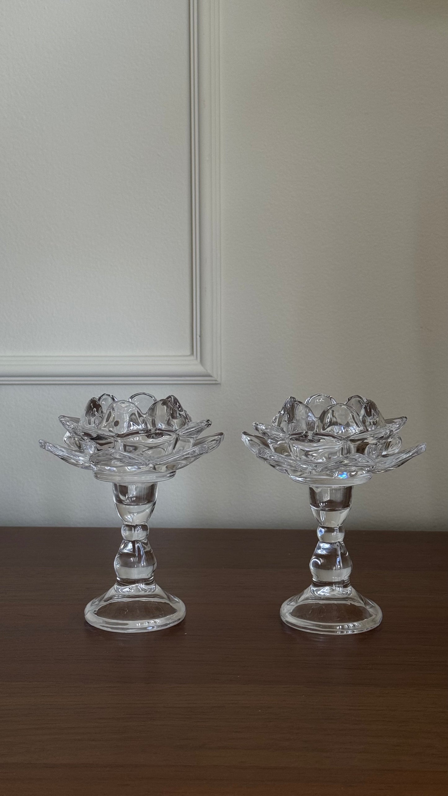 Vintage crystal flower-shaped candle holders