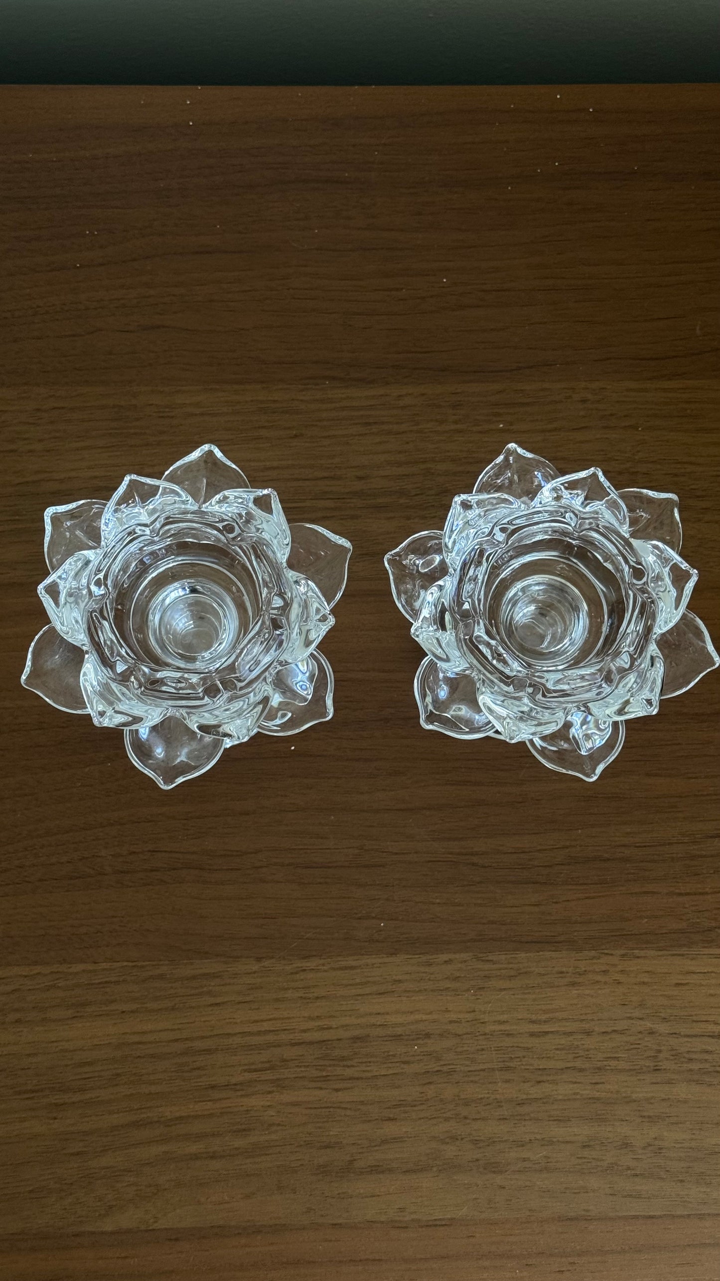 Vintage crystal flower-shaped candle holders