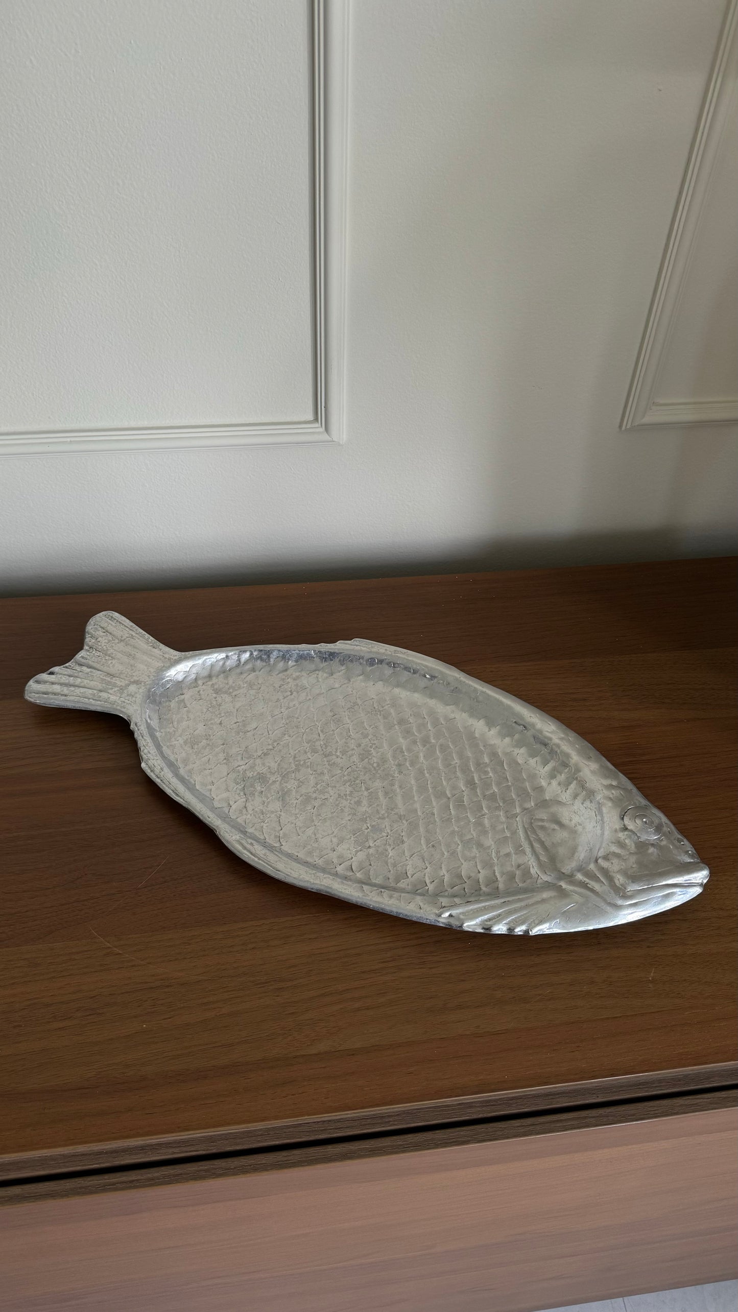 Vintage aluminum serving fish plate 1970s