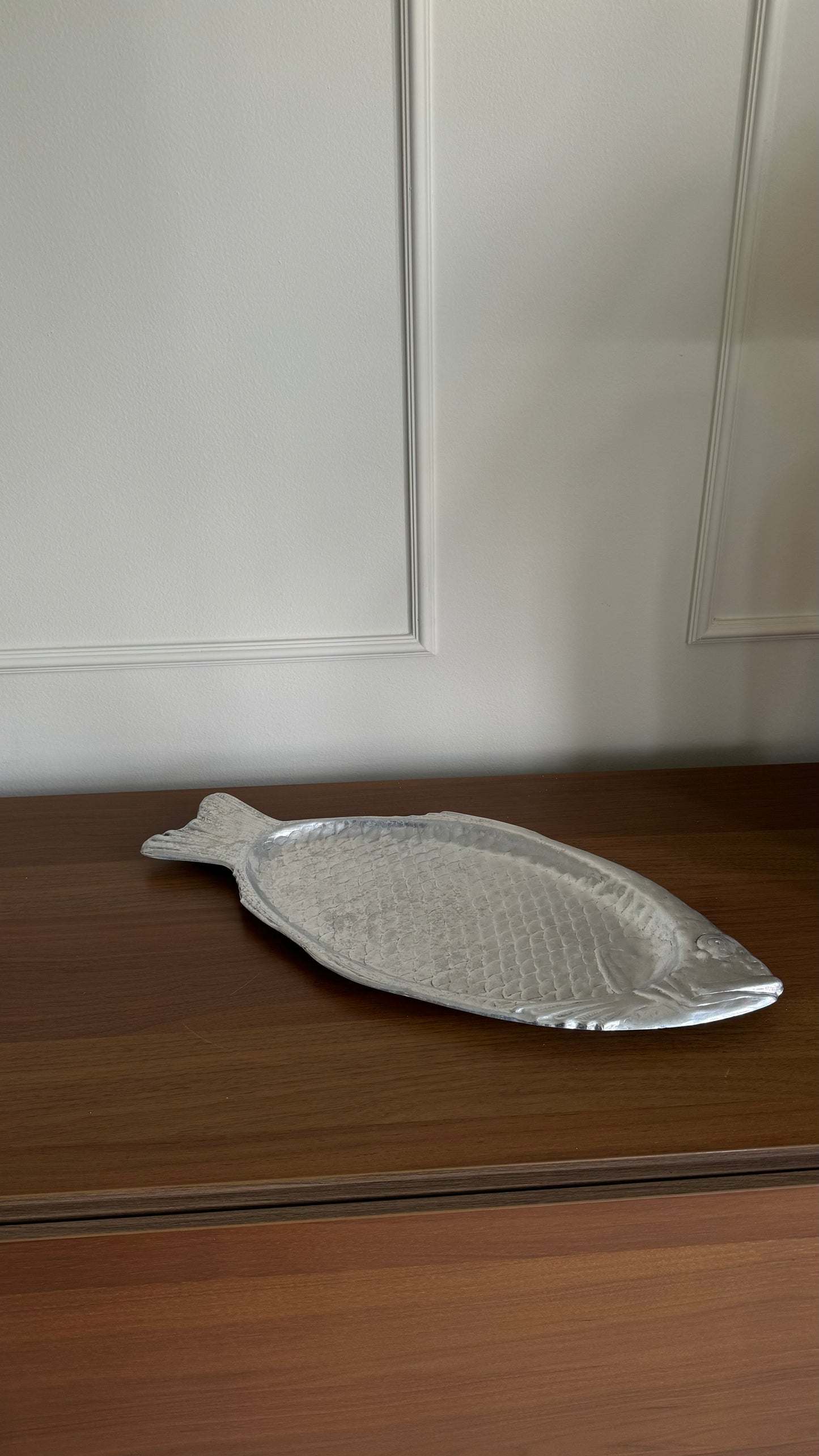 Vintage aluminum serving fish plate 1970s