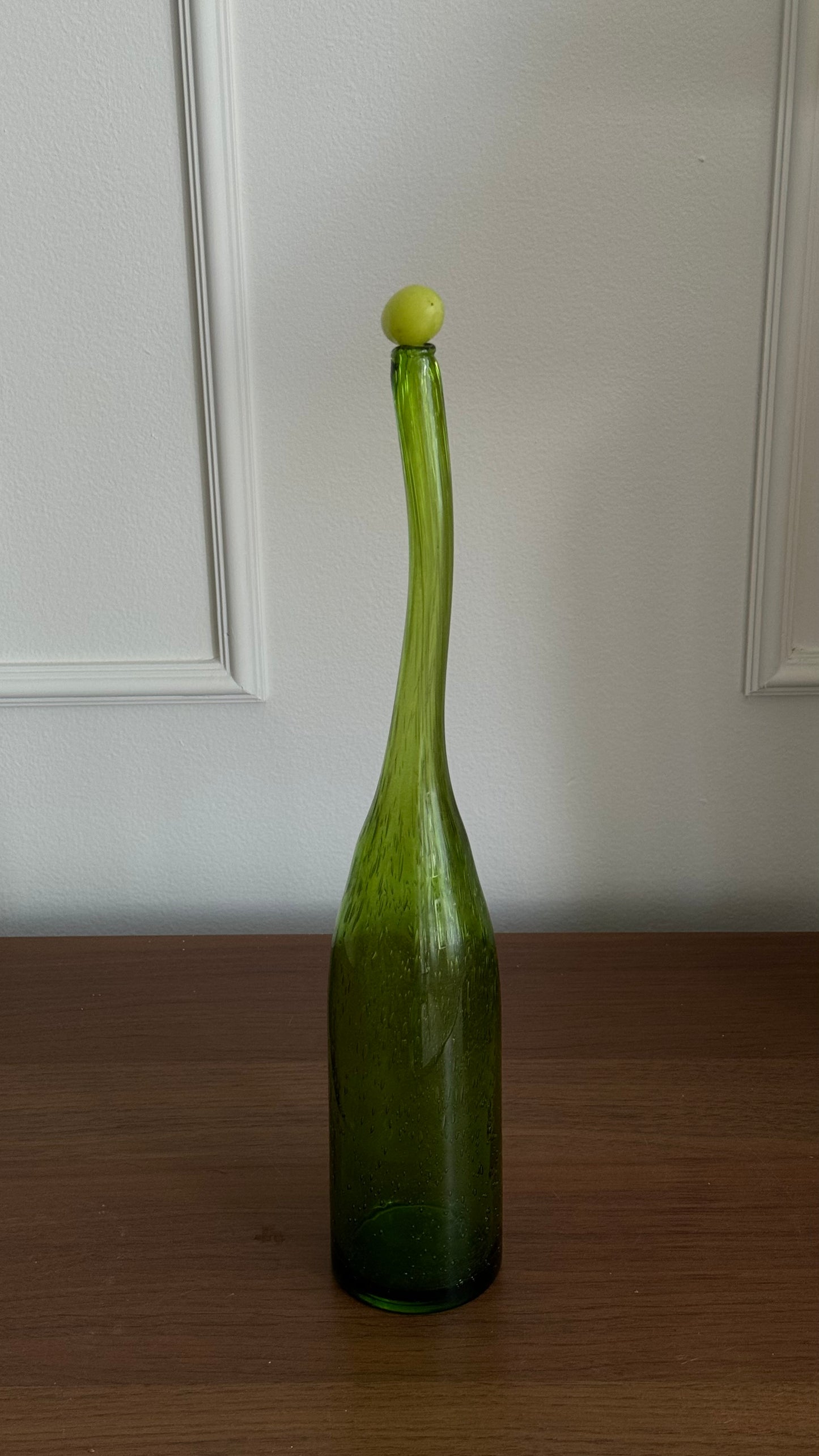 Vintage curved green glass bottle/vase