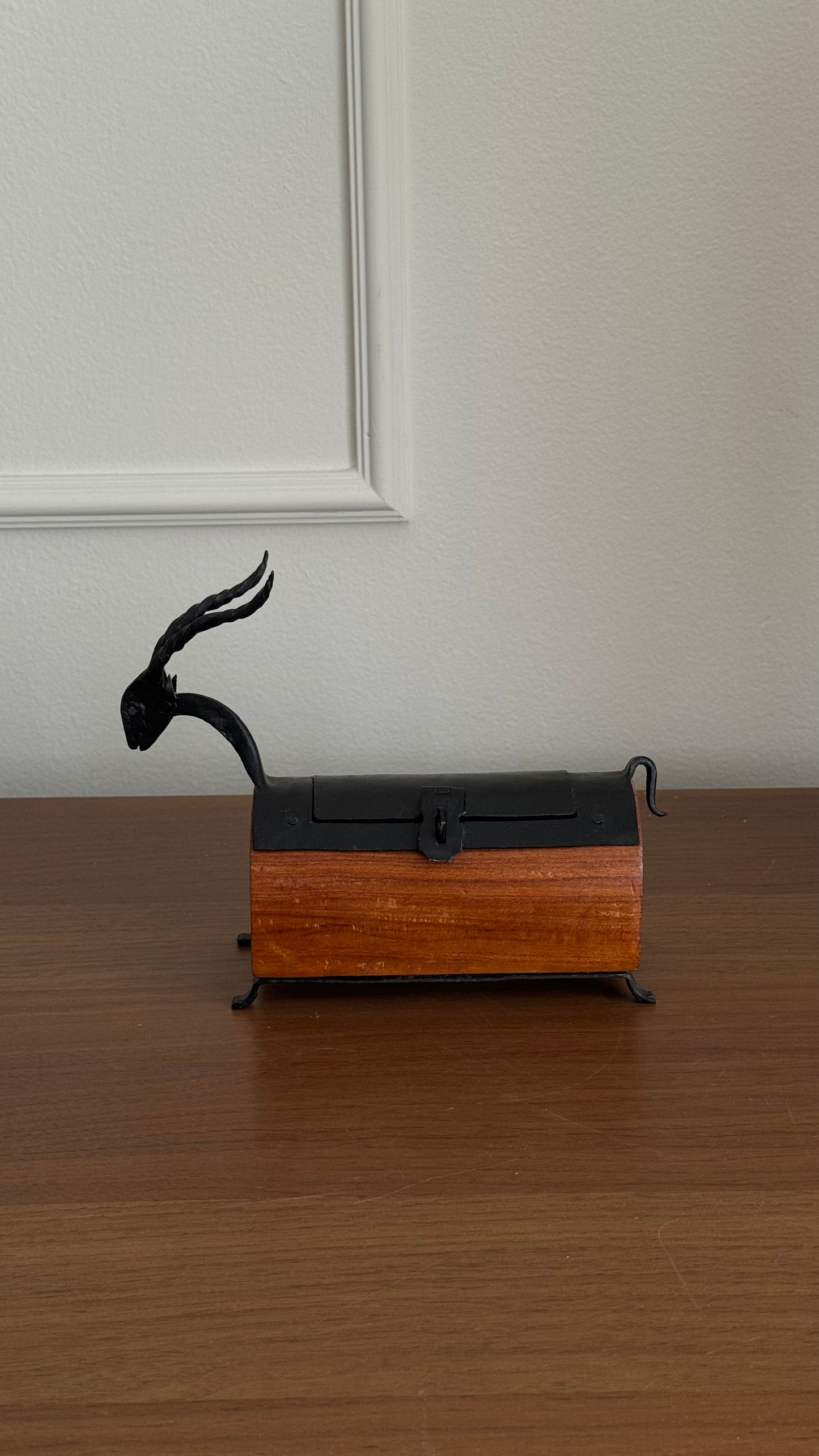 Vintage handmade wood and iron goat box