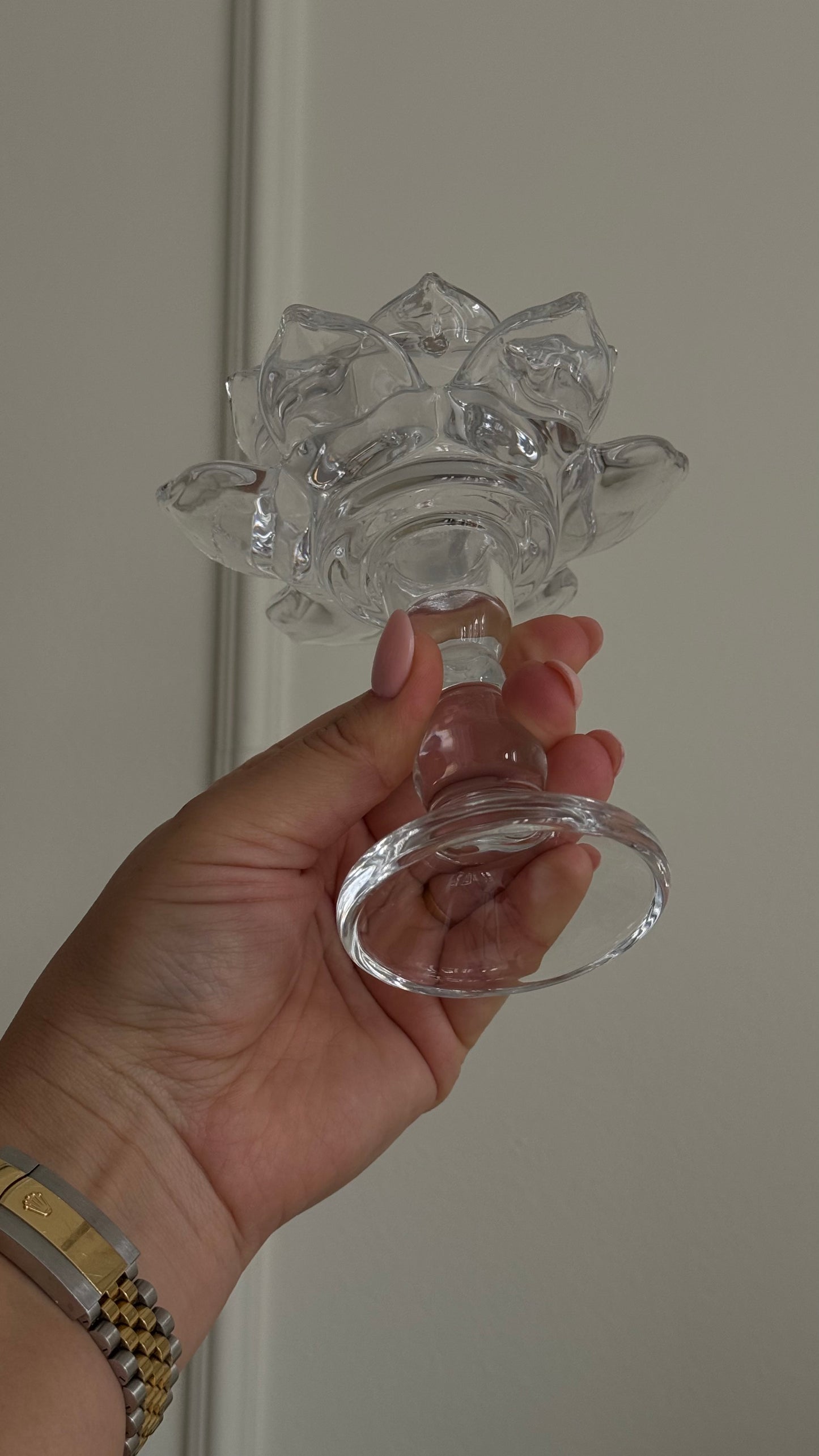 Vintage crystal flower-shaped candle holders