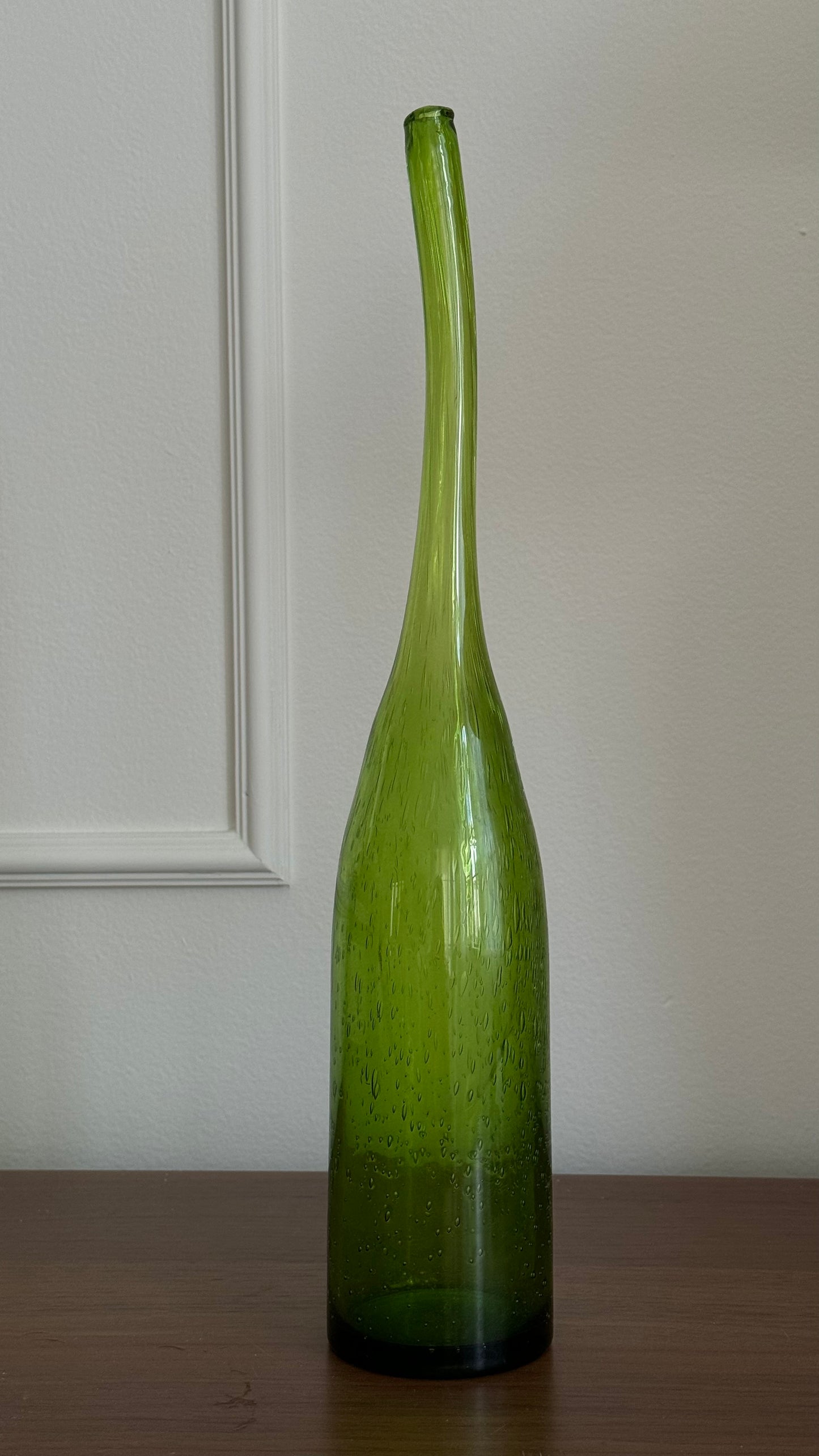 Vintage curved green glass bottle/vase