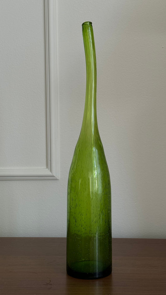 Vintage curved green glass bottle/vase