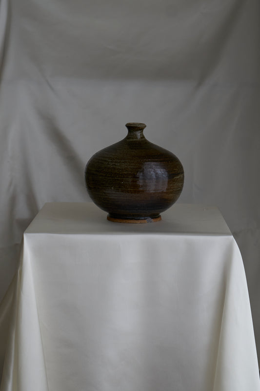 Vintage 60s round studio pottery ceramic vase, signed