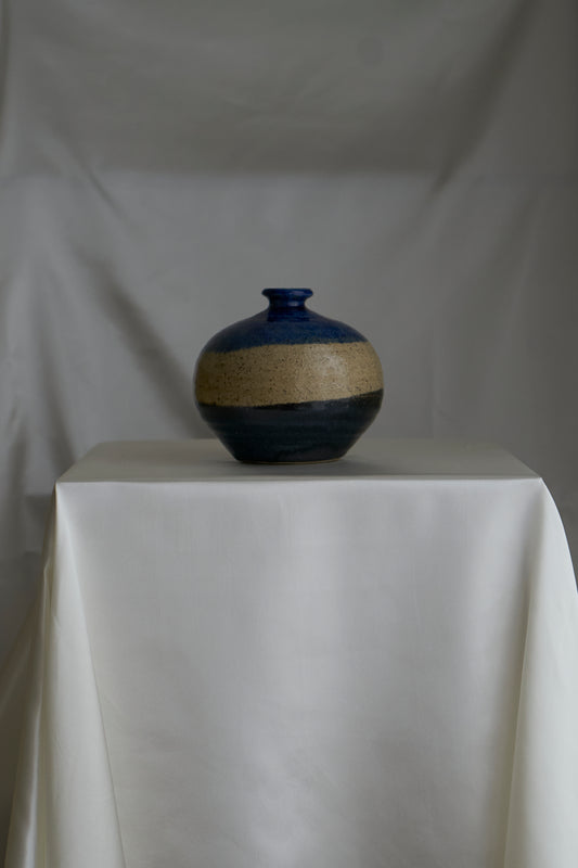 Vintage 60s round studio pottery ceramic vase, signed