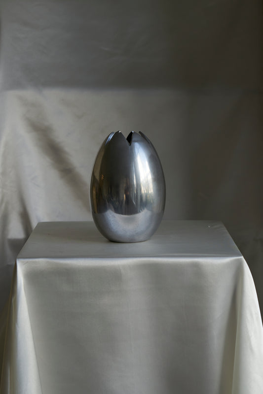 1980s egg shape stainless steel vase