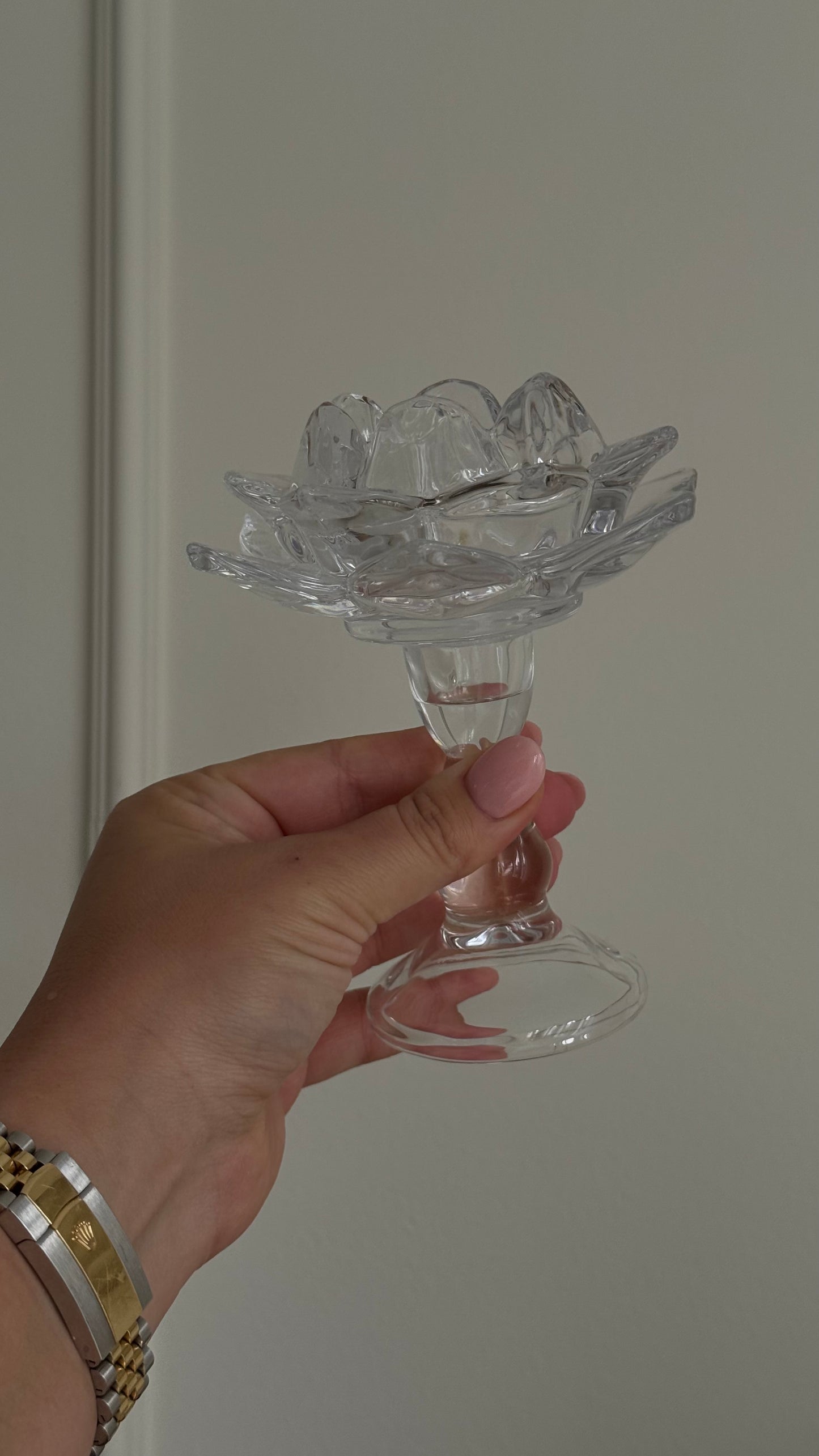 Vintage crystal flower-shaped candle holders